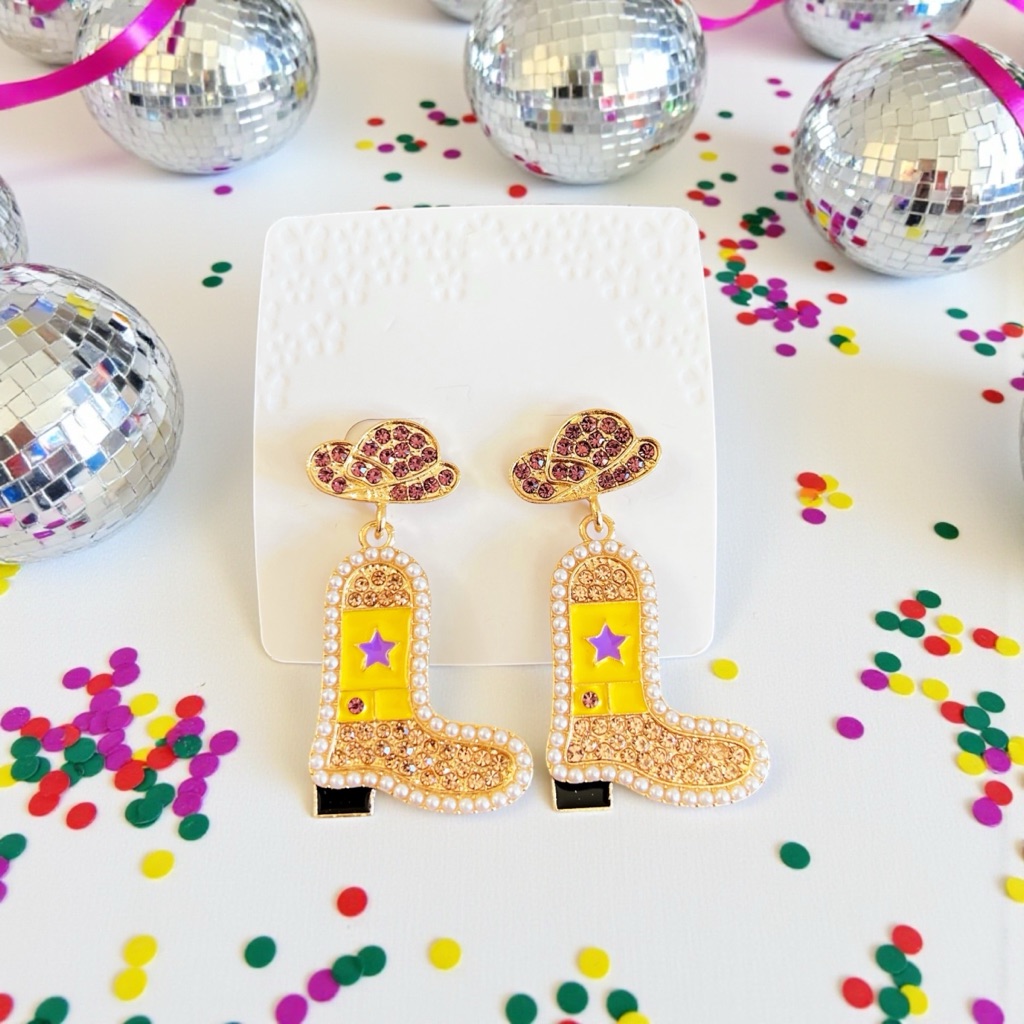 Yellow & Purple Allover Rhinestone Western Cowboy Boot Hat 2